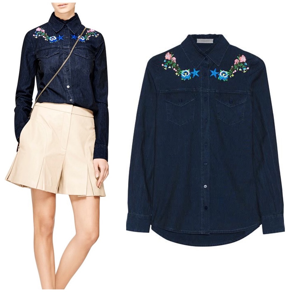 NWT Preen Line Nevada Embroidered Chambray Shirt Indigo Size Small - Picture 4 of 12